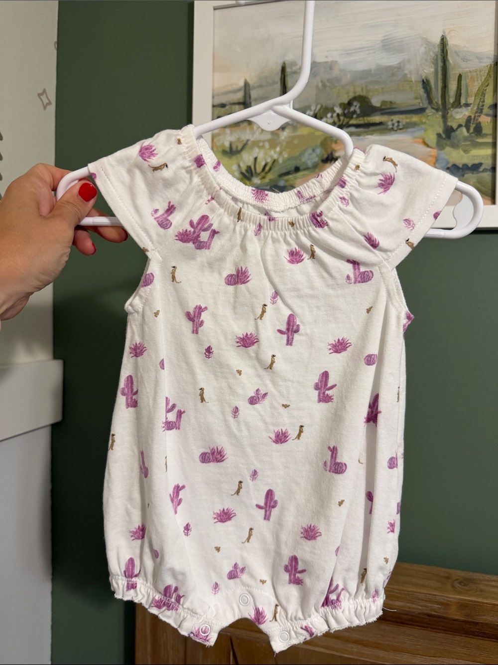 Burt’s Bees Newborn White Baby Romper with Purple Cactus Print 🌵💜